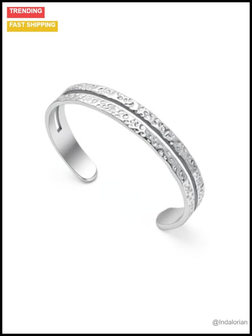 Hammered Stainless Steel Cuff Bracelet Adjustable Open Bangle for Women